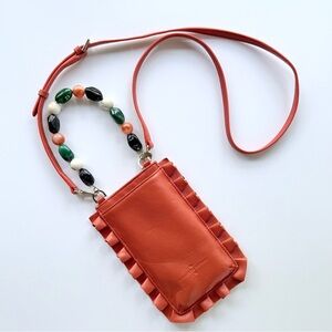 Roberto Verino Olas Mini Crossbody Cellphone Bag in Burnt Orange Beaded Handle